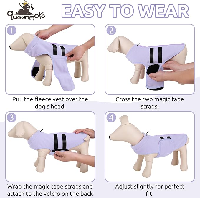 Queenmore Small Dog Sweater, Soft Fleece Vest Pullover Dog Jacket with Leash Hole, Warm Winter Dogs Clothes Cold Weather Doggy Dachshund Sweaters for Small Dogs Cats Boy or Girl (Lilac, XS)