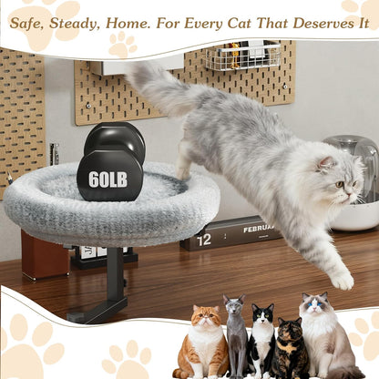 Cat Bed for Desk with Adjustable Height & 360 Rotation Elevated, Heavy-Duty Cat Desk Bed for Small Space, Soft & Comfortable Modern Unique Kitten Furniture, Indoor Cats Up to 60 lbs (Gray)