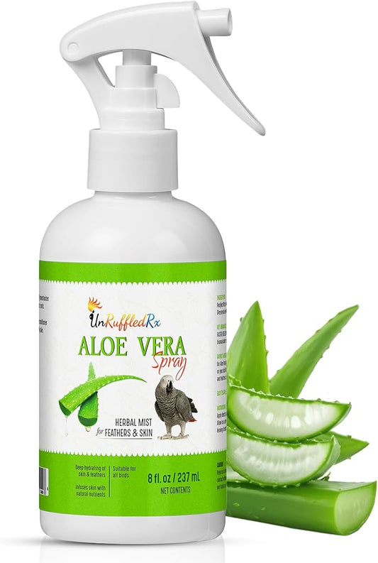UnRuffledRx Aloe Vera Bird Spray for All Birds – Soothes Itchy Skin & Feather Plucking – 8oz Odor-Free Mist, Safe if Ingested, Daily Use Bird Mist, Softens Feathers, Natural Formula – Made in USA