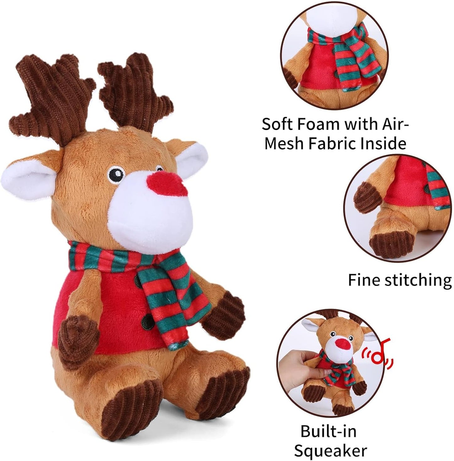 Blnboimrun Christmas Reindeer Plush Dog Toy with Squeaker, Holiday Chew Toys for Puppy Teething, Interactive Stuffed Animal with Crinkle Paper for Small Medium Dogs, Best Gift for Pets