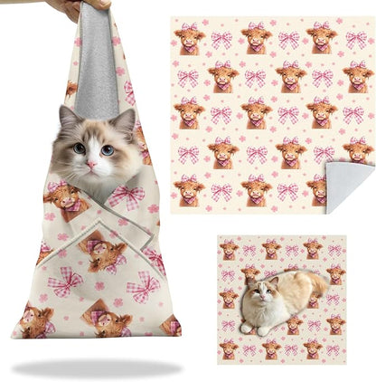 27.6" Cat Grooming Wrap, Self Adhesive Cat Wrap for Cutting Nail, Anti-Escape Calming Cat Swaddle Wrap for Medicine Ear Cleaning, Cow Anti-Scratch Cats Burrito Restraint Blanket, Pet Tool (6-10 lbs)