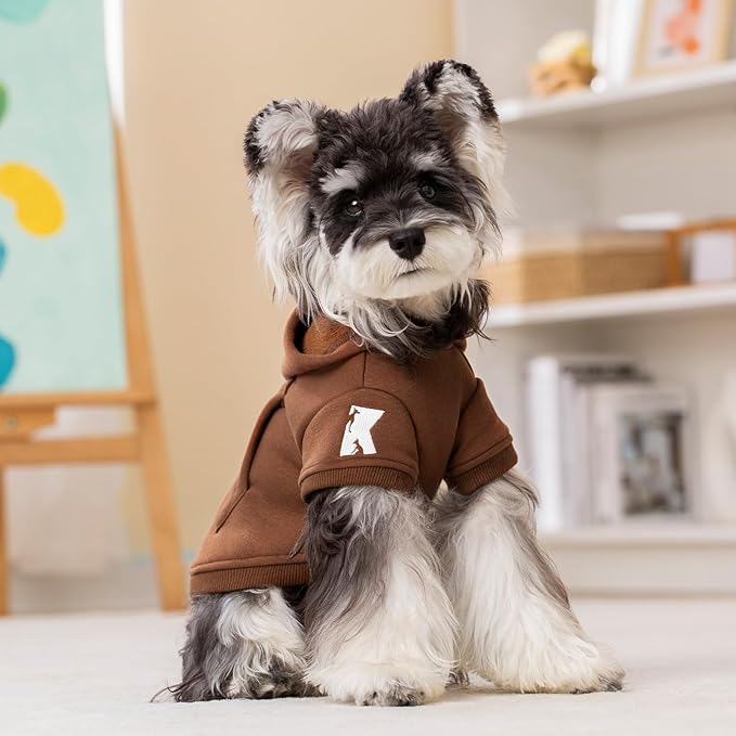 Koneseve Dog Hoodie & Cat Sweater, Warm Fleece Hooded Soft Winter Sweatshirt for All Breeds, Cozy Pet Clothes, Brown, 2XL