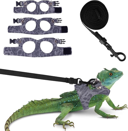 Bearded Dragon Lizard Leash Harness 3 Size Pack Leopard Print Lizard Harness Leash for Outdoor Small Reptiles Animal Squirrels (Blue)