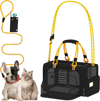 PAWZIDEA Expandable Pet Carrier Airline Approved, 18"×11"×11" Small Dog Carriers, Collapsible Top-Load Cat Carrier for 2 Cats Under Seat, Soft-Sided Puppy & Animal Travel Bag, ID Card, Up to 15lbs