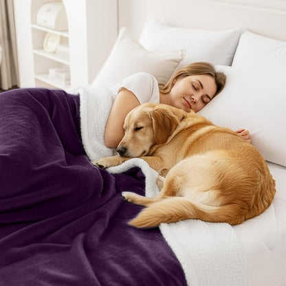 Smiry Waterproof Blanket Throw for Large Dogs, Soft Reversible Dog Blanket for Sofa Couch Bed, Washable Leakproof Sherpa Fleece Furniture Couch Cover Protector(40"x60", Dark Purple/White)