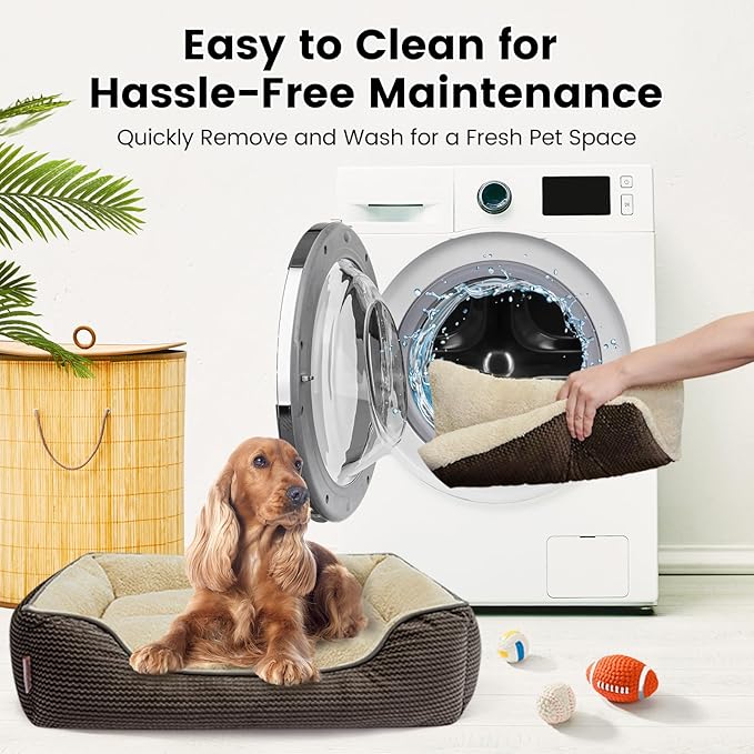 Miguel Dog Bed with Removable Cushion/Pillow for Medium Small Dogs, Washable Pet Bed with Side Easy to Wash Puppy Bed, Large Rectangle Cat Bed for Indoor Cat with Anti-Slip Bottom, Brown 25 Inch