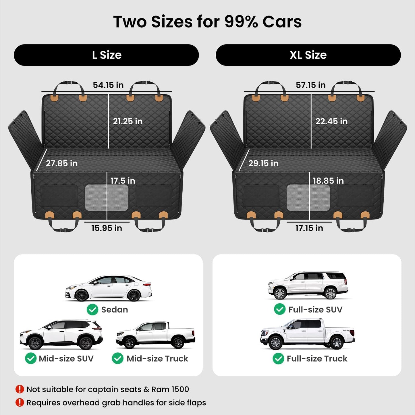 REEVAA Dog Truck Seat Cover for Back Seat, Hard Bottom Dog Hammock for Car, Pet Bed Extender for 2-4 Large Dogs, Waterproof Seat Protector, Universal XL Size Fits for Crew Cab Truck/SUV, Black+Orange