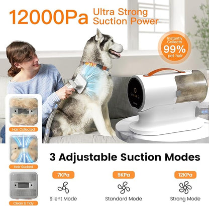 AIRROBO Dog Grooming Vacuum Kit,12000Pa Strong Pet Vacuum for Shedding,Grooming Hai,Quiet,PG100,2L Large Capacity