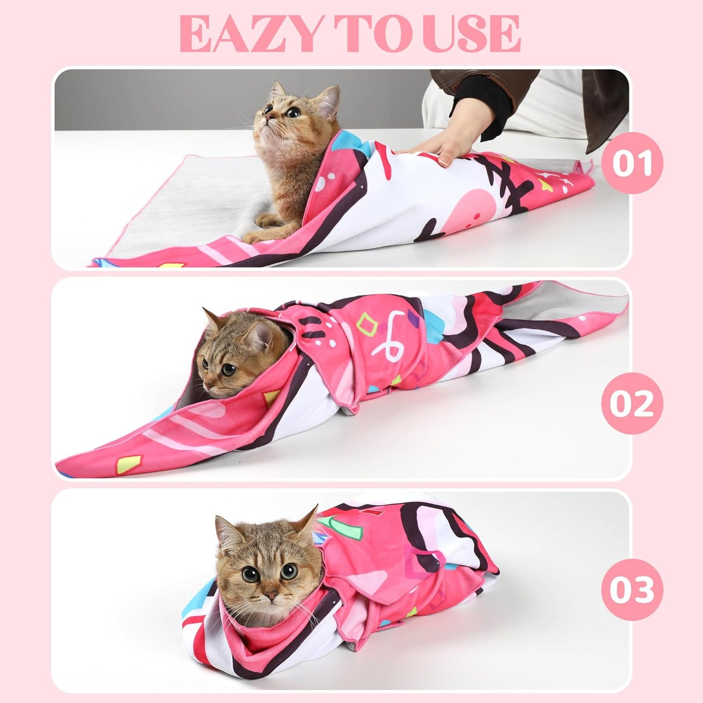 21.7" Cat Wrap for Cutting Nails, Cat Restraint for Nail Clipping, Cat Swaddle Wrap for Kittens, Cat Burrito Wrap Can Be Applied to Cat Nail Trimming, Large, Within 6lbs