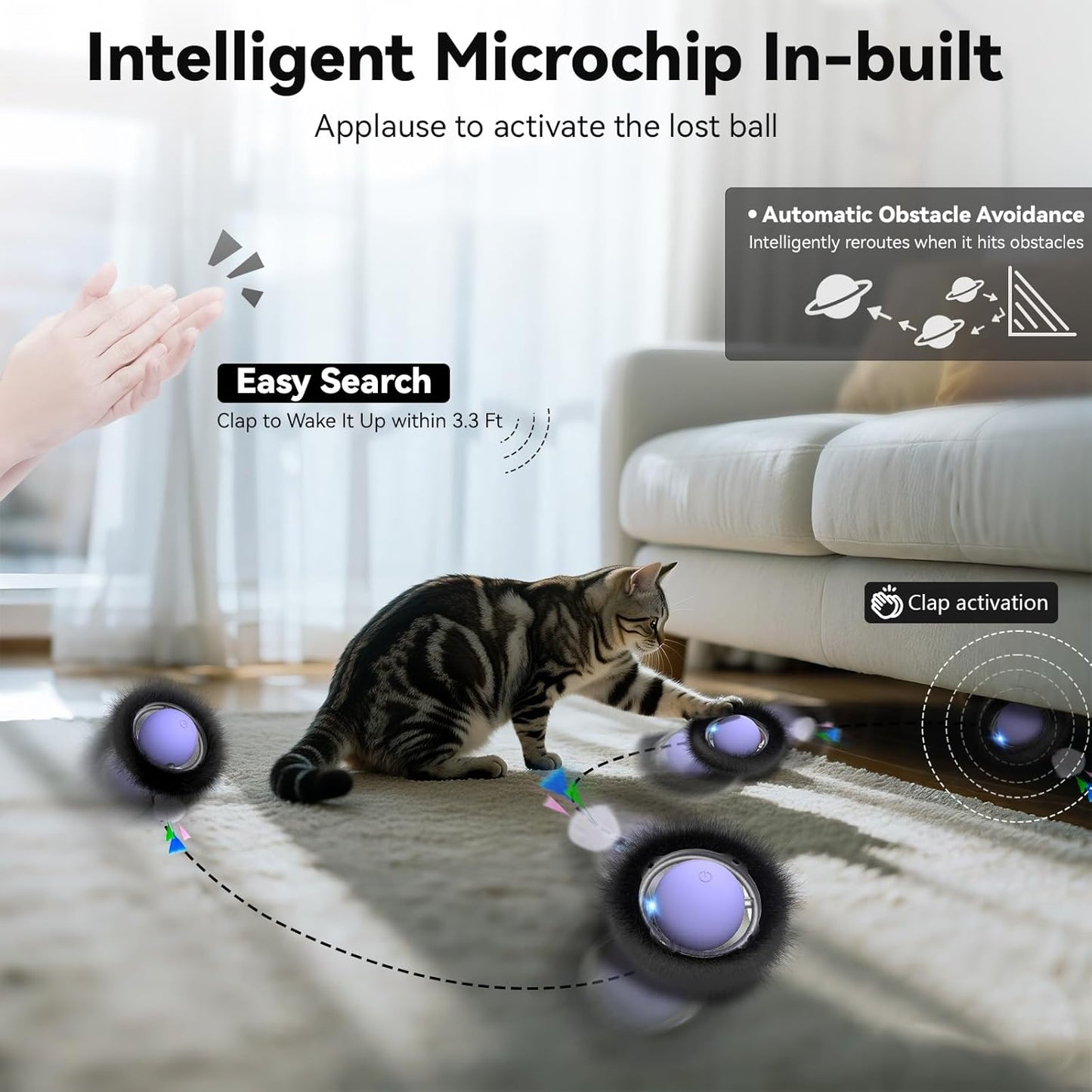 ORSDA Cat Toys for Indoor Cats, Interactive Activated Moving Ball in 7 Holes Mat, Automatic Fast Rolling Ball, Hide and Seek Toys for Adult Cats, Exercise Kicker Mouse Catching Game