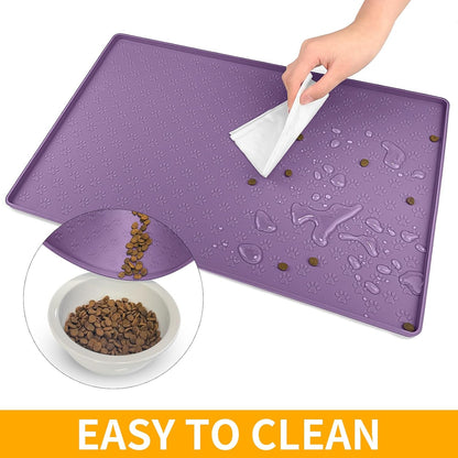 Ptlom Dog Food Mat Anti-Slip Pet Bowl Mats for Food and Water, High-Lips Pet Placemat Prevent Messy Spills to Floor, Waterproof Puppy Feeding Tray for Small, Medium Large Dogs Cats, Silicone