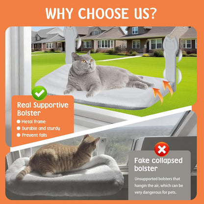 Cat Window Hammock 2-Pack,Foldable Cat Perch with Suction Cups & Metal Frame,Holds up to 40 lbs - Durable & Secure,Features 2-Sided Cushion & Easy Storage for Sunny Lounging(Dark Gray)