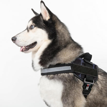 Dogline Dog Harness, Reflective No-Pull Adjustable Vest with Handle for Walking, Training, Breathable, No - Choke Harness for Small, Medium or Large Dogs Room for Patches Girraffe Grey XS 15"-18"