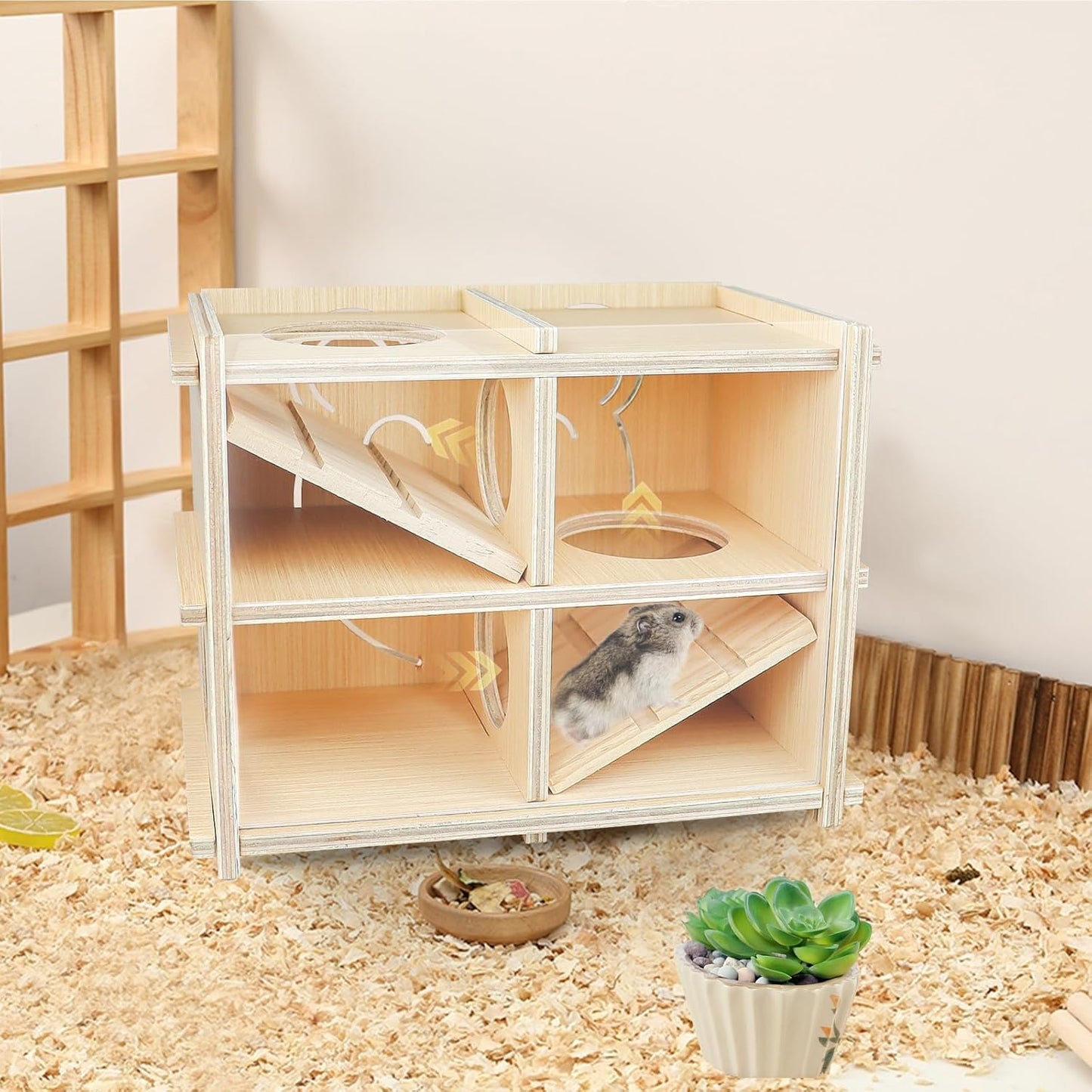 Hamster Toy Adventure Box,Multi Chamber Viewable Hamster House with Tunnel Meets The Nature of All Kinds and Sizes of Hamsters Rats Small pet Rodents(S)