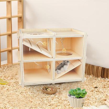 Hamster Toy Adventure Box,Multi Chamber Viewable Hamster House with Tunnel Meets The Nature of All Kinds and Sizes of Hamsters Rats Small pet Rodents(S)