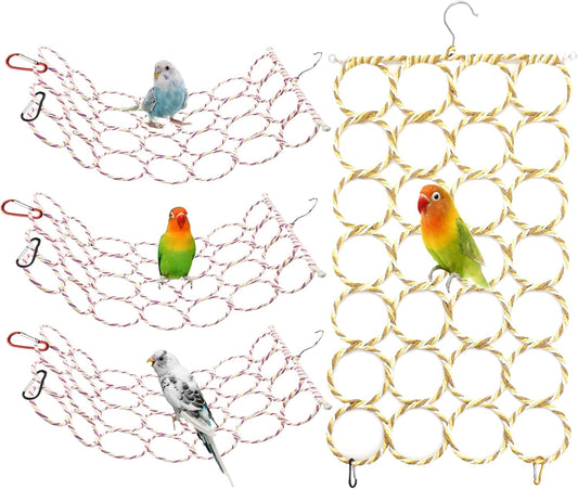 BNOSDM 4 Packs Bird Hemp Rope Net Swing Climbing Rope Net for Birds Parrot Ladder Macaw Hanging Hammock Activity Toy for Rats Parakeet Cockatiel Cockatoo Conure African Grey Budgie