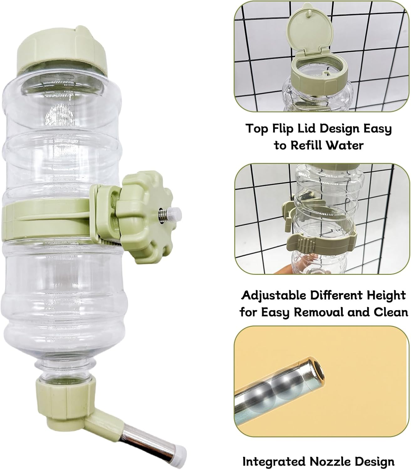 16.7oz Guinea Pig No Drip Water Bottle,Rabbit Hanging Leakproof Water Dispenser,Bunny Automatic Feeder,Ferret Cages Crate Accessories for Bunny Chinchilla Hedgehog Squirrels (Green)