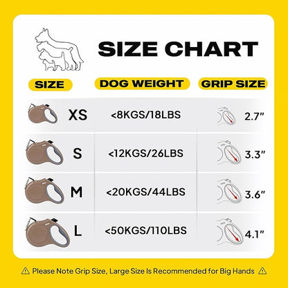 Fida Retractable Dog Leash, 16 ft Dog Walking Leash for Small and Medium Dogs up to 44lbs, 360° Tangle Free, Coffee/Brown