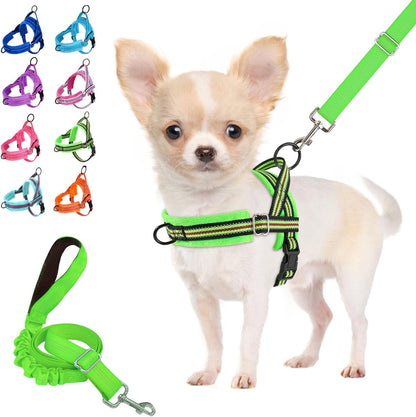 Lukovee Soft Padded Small Dog Harness (X-Small, Green) with 4ft Lightweight Leash, Adjustable Reflective Vest for Walking, Running, Hiking, Training