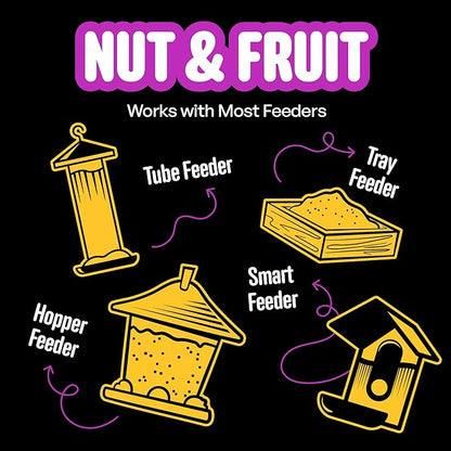 Nut & Fruit Wild Bird Seed – 10 lb. Gourmet Bird Food with Sunflower Hearts, Peanuts, Tree Nuts & Real Fruit – No Corn, Milo or Millet Bird Seed for Outside Feeders