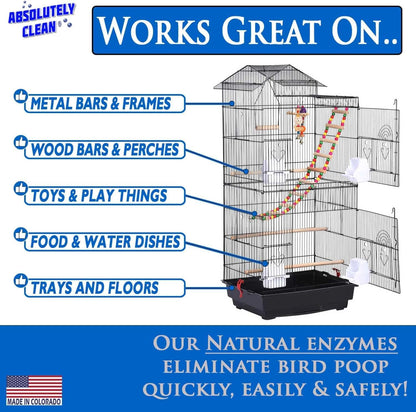 Absolutely Clean Amazing Bird Cage Cleaner and Deodorizer - Just Spray/Wipe - Safely & Easily Removes Bird Messes Quickly and Easily - Made in The US - Fragrance Free - (128oz Pack of 4)