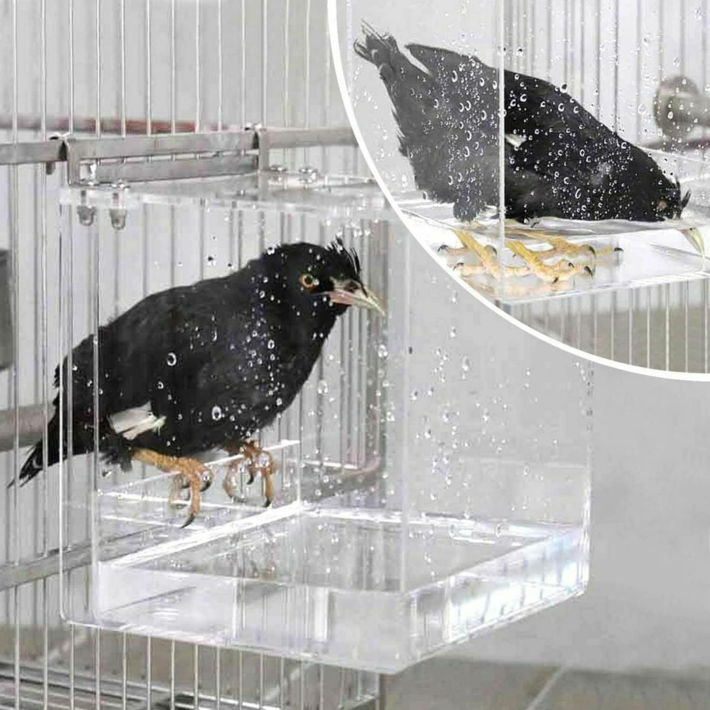Hanging Bird Bath Cube Bird Bathtub Bath Shower Box Bowl Cage Accessory for Little Bird Canary Budgerigar Parrots Crested Myna Cockatiel Lovebird Parakeet Bath (X L)