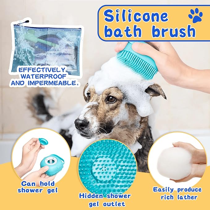 Grooming Brush Kit 8PCS，Dematting Comb for Shedding and Tangles，Cat Bath Supplies，Dogs Brushes for Grooming,Cat Brushs，Puppy Brush and Flea Comb