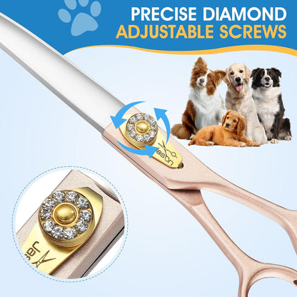 JASON 7.5" Dog Grooming Scissors - Professional Curved Shear with Ergonomic Handle Japanese 440C Stainless Steel Pet Scissor with Diamond Screw for Dogs, Cats and Other Animals