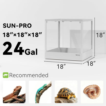 Reptile Glass Terrarium 18"x18"x18" 24 Gallon Knock-Down Dual-Locking Security Mesh Ventilation Durable Aluminum Frame Modern Design