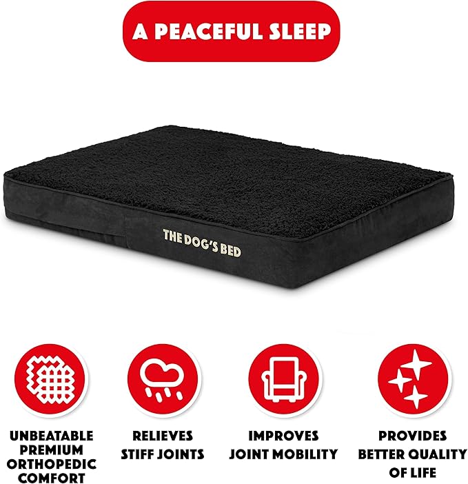 The Dog’s Bed Orthopedic Memory Foam Dog Bed, Medium Black Plush, Pain Relief for Arthritis, Hip & Elbow Dysplasia, Post Surgery, Lameness, Supportive, Calming, Waterproof Washable Cover
