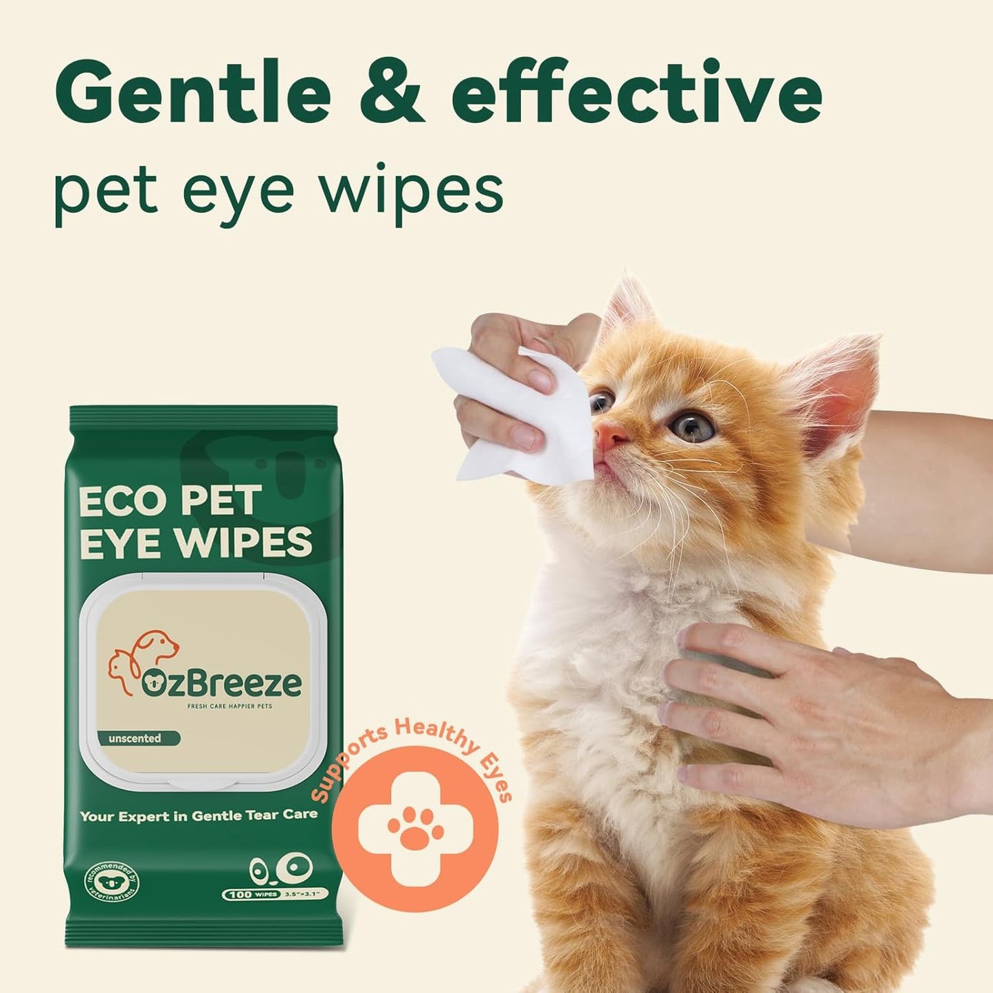 Pet Eye Wipes – 100 Count Unscented Tear Stain Remover | Natural Coconut Oil, Kakadu Plum, Cranberry, Provitamin B5 Formula | Gentle Eye Cleaning Pads for Discharge, Mucus & Saliva Stains