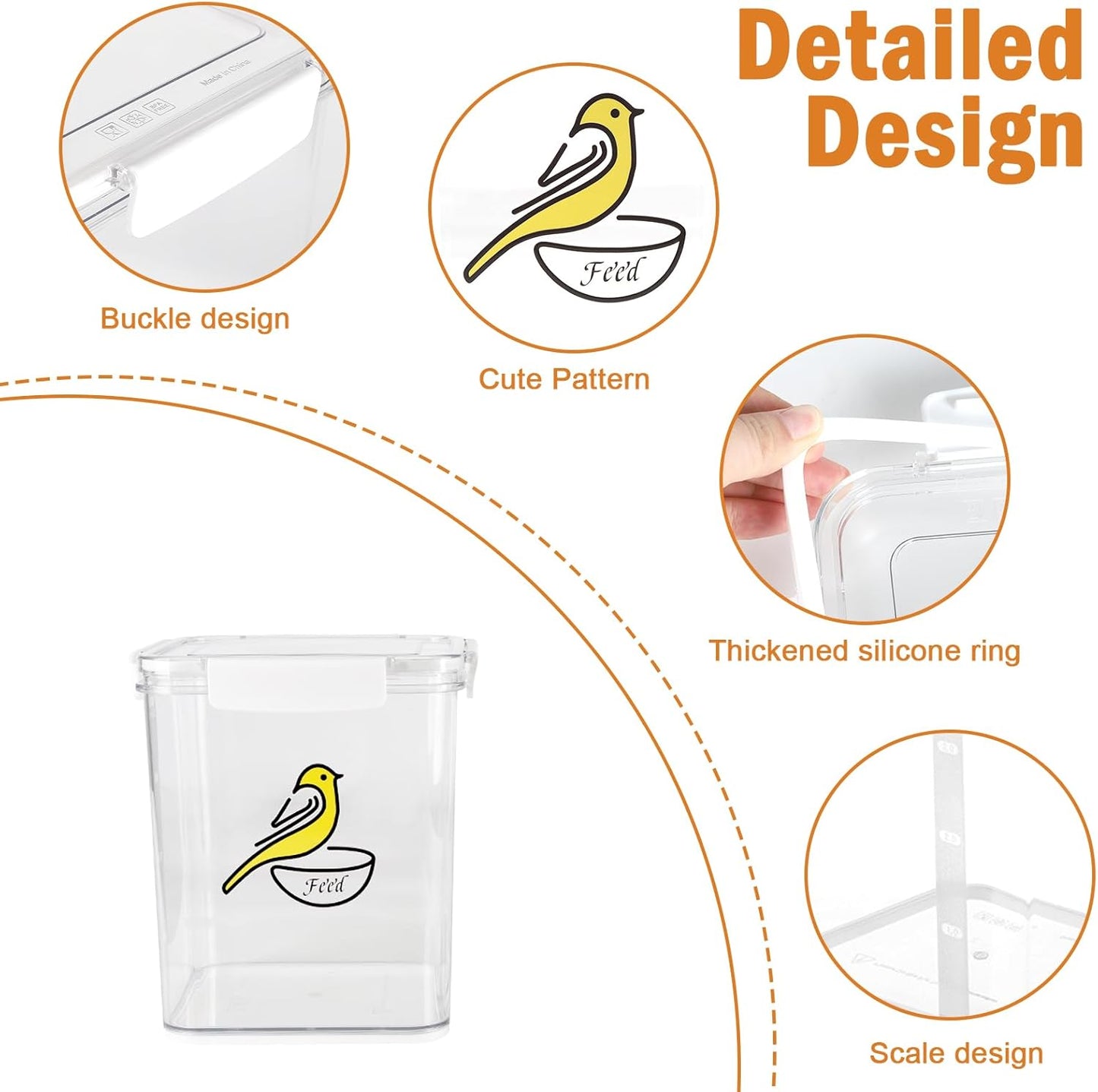 Bird Seed Storage Container-Airtight Bird Food Container-5-6lb/4.2 l Pet Food Storage Containers with Bird Seed Scoop-Wild Bird Seed Dispenser-forPetBirds Parakeets Finches Food MealwormsStorage/Clear