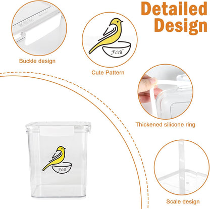 Bird Seed Storage Container-Airtight Bird Food Container-5-6lb/4.2 l Pet Food Storage Containers with Bird Seed Scoop-Wild Bird Seed Dispenser-forPetBirds Parakeets Finches Food MealwormsStorage/Clear