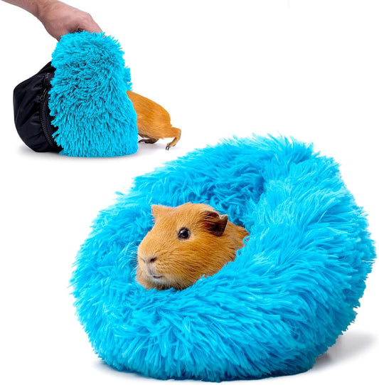Paw Inspired Furr-O Burrowing Pet Bed with Zip-On Spandex and Fleece Bottoms for Guinea Pigs and Other Small Animals, Cozy Carrier, Hideout Enrichment Toy, Cage Accessories (Blue)
