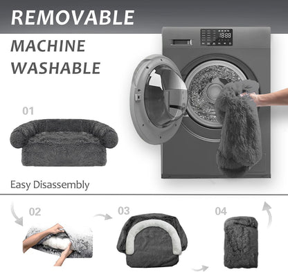 Calming Dogs/Cats Bed Mats, Dog Pad Washable Removable Couch Cover, Plush Long Fur Mat for Pets, Waterproof Lining, Perfect for Small, Medium and Large Dogs and Cats (Dark Gray, 59"x39")