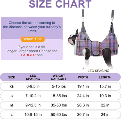 BEAUTYZOO Dog Grooming Hammock for Small Dogs Cat- Dog Sling for Nail Trimming/Clipping- Dogs Hanging Harness Holder with Thick Fabric Neck Support & Strap Restraint Claw Care, Purple S