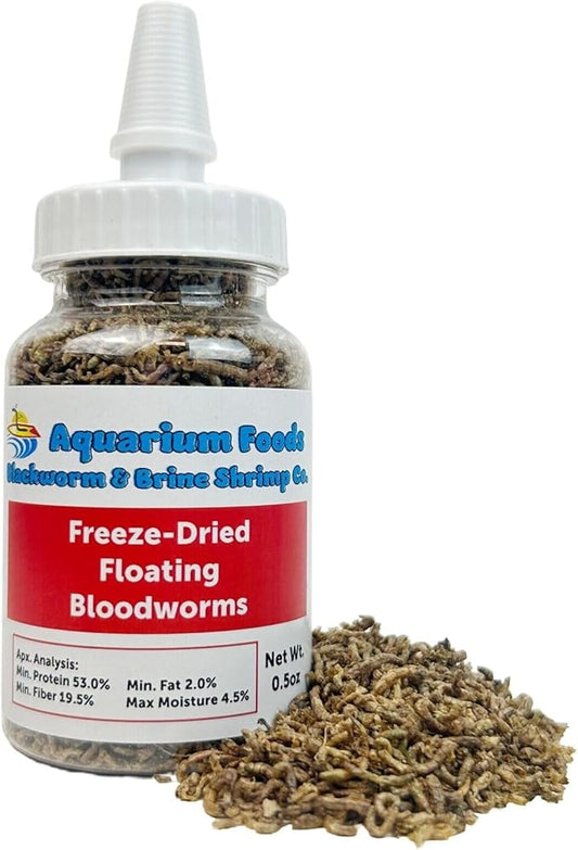Aquatic Foods Inc. Freeze-Dried Bloodworms, Our Grade A Floating Bloodworms for All Freshwater Fish, Marines Corals, Anemones, Baby Pond Fish…0.5oz Squeeze Bottle