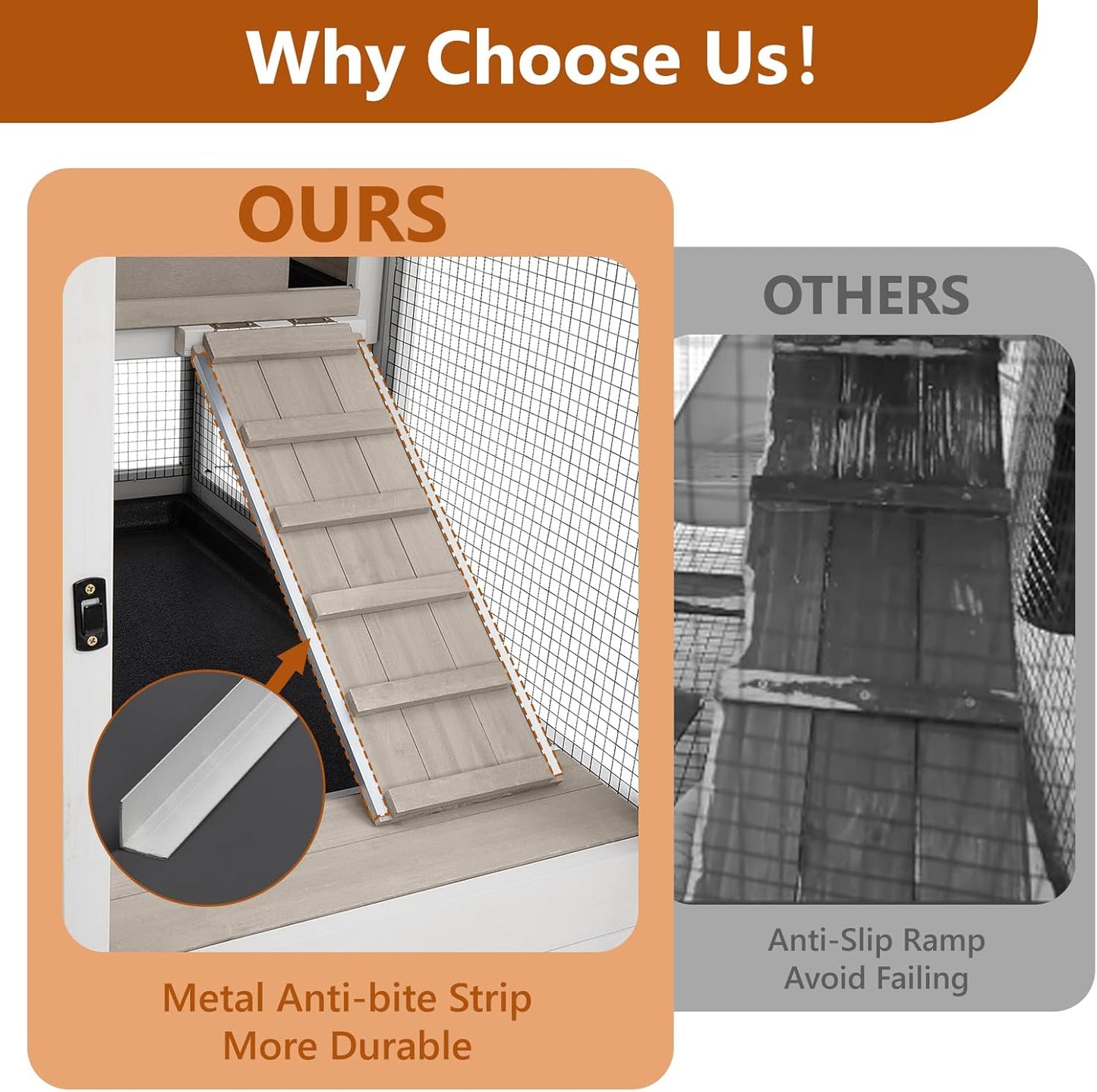 2 Story Rabbit Hutch Indoor with 2 Deeper Pull-Out Trays, Wooden Rabbit Cage with 4 Lockable Wheels, Ramp, Chew-Anti Metal Strip for Rabbit, Guinea Pig, Hamster(40.2" L X 23.2" W X 36.6" H)