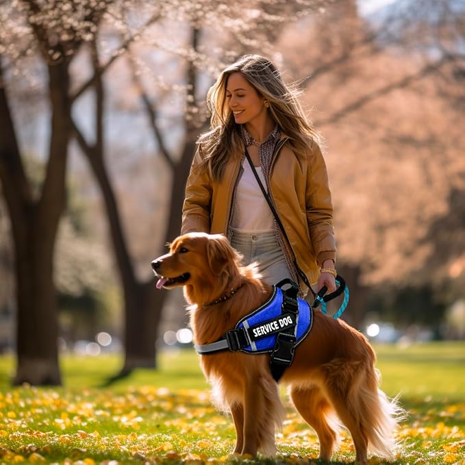 Service Dog Vest, 9 Dog Patches No Pull Dog Harness and Leash Set with Handle,Easy On and Off Pet Vest Harness with Night Safe Reflective Straps for Small Medium Large Breed Dogs