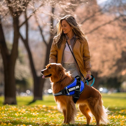 Service Dog Vest, 9 Dog Patches No Pull Dog Harness and Leash Set with Handle,Easy On and Off Pet Vest Harness with Night Safe Reflective Straps for Small Medium Large Breed Dogs