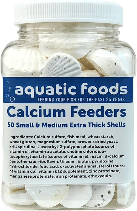 Aquatic Foods Inc. Calcium Enriched Food Shells, Small & Medium Extra Thick Shells for Shrimp, Snails, Crabs, Crayfish, Plecos, Catfish, Bottom Fish, All Tropical Fish, Small & Medium…50 Count Jar