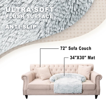 Calming Dogs/Cats Bed Mats, Dog Pad Washable Removable Couch Cover, Plush Long Fur Mat for Pets, Waterproof Lining, Perfect for Small, Medium and Large Dogs and Cats (Gradient Gray, 34"x30")