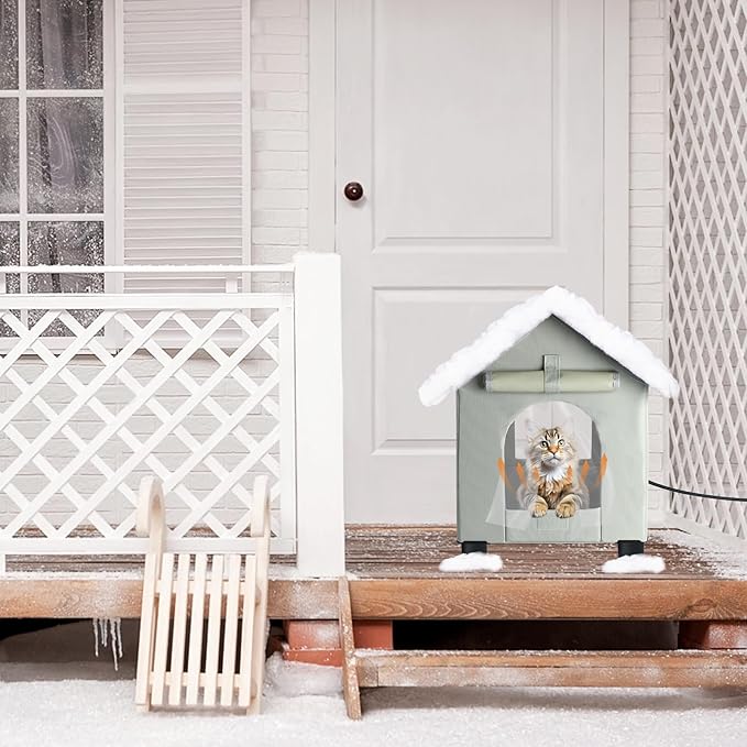 BWOGUE Elevated Heated Cat House for Outdoor Cats in Winter, Waterproof & Insulated Feral Cat Shelter for Outside Cats,Weatherproof Feral Cat House for Outside(Grey)