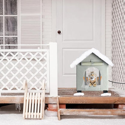 BWOGUE Elevated Heated Cat House for Outdoor Cats in Winter, Waterproof & Insulated Feral Cat Shelter for Outside Cats,Weatherproof Feral Cat House for Outside(Grey)