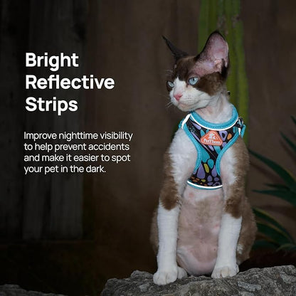 Cat Harness and Leash Set, Step-in Escape Proof Adjustable Vest Harness for Small Medium Large Cats, Lightweight Soft Breathable Reflective Kitten Harness for Walking Travel, Camping(Butterfly, L)