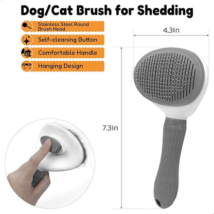 Self Cleaning Cat Brush Dog Hair Brush for Shedding, Self Cleaning Pet Grooming Brush, Skin Friendly Grooming Tool, Pet Hair Removal Comb Suitable for Dog Cat and Rabbit