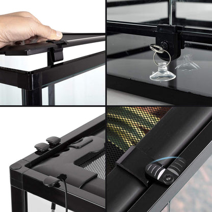 REPTI ZOO 50 Gallon Reptile Glass Tank Terrarium 2 in 1 Side Meshes and Side Glasses Double Hinge Door with Screen Ventilation Tempered Glass 36" x 18" x 17.75"