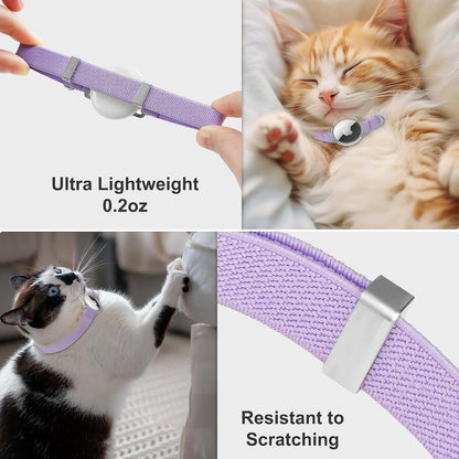 AirTag Cat Collar,Ultra Elastic Cat Tracker Collar with Apple Air Tag Holder, [Lightweight][Scratch Resistant] Stepless Adjustable GPS Pet Collar for Cats Kittens (Purple)