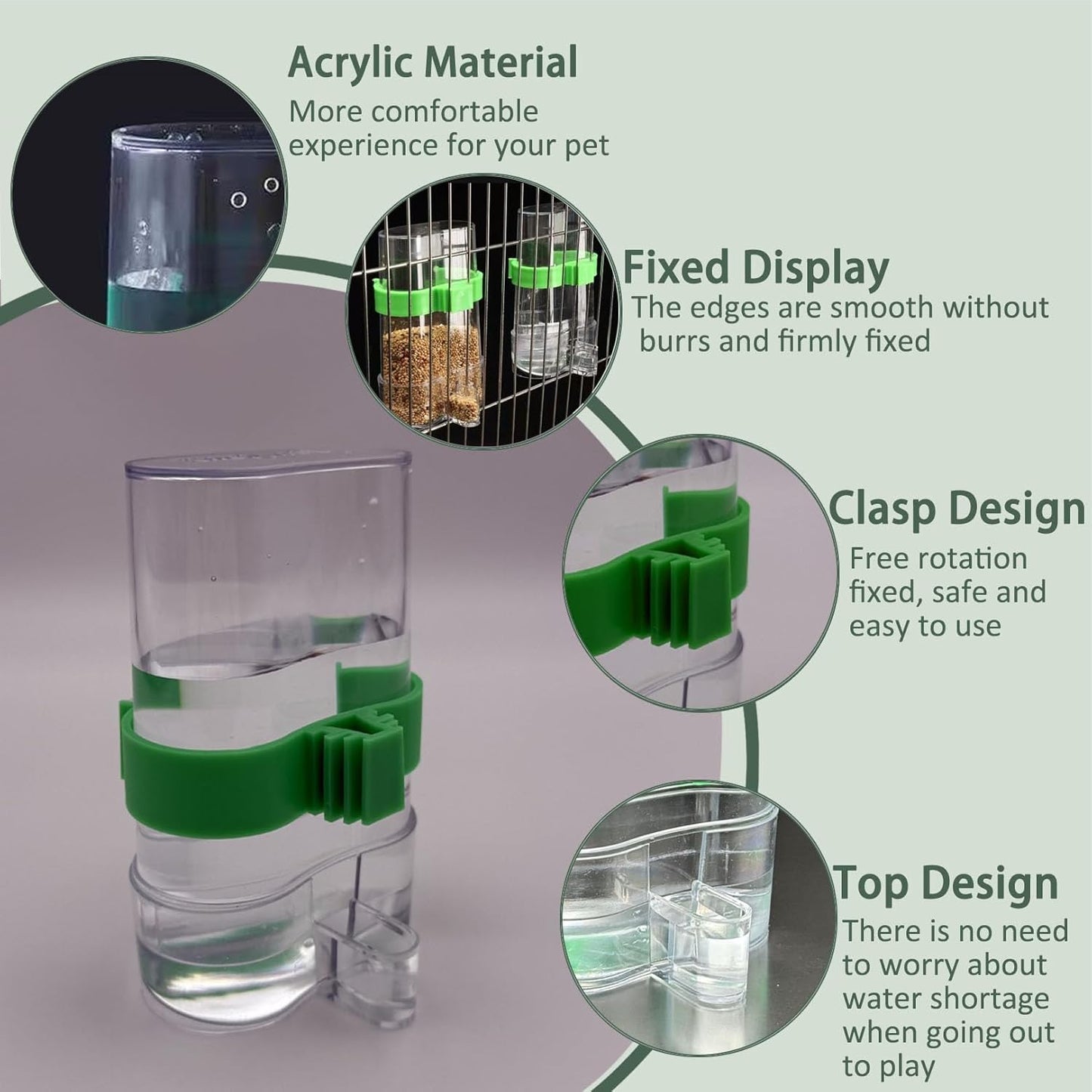 No Mess Bird Feeder Water Dispenser Set, Automatic Transparent Parrot Feeder Acrylic Parrot Food Container Drinker Cage Accessories for Small Birds Parakeet Canary Finch Cockatiel Lovebirds