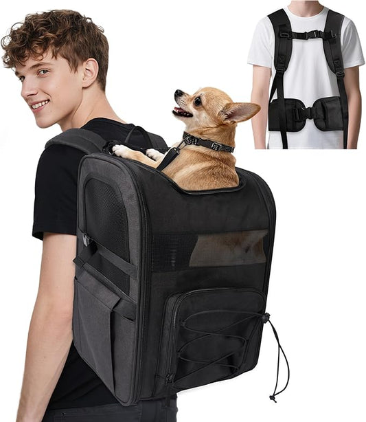 Dog Carrier Backpack for Small Dogs – Breathable and Comfortable Pet Travel Bag with, Safety Buckle and Adjustable Straps, Ideal for Hiking and Outdoor Adventures, Standard Pad, Black